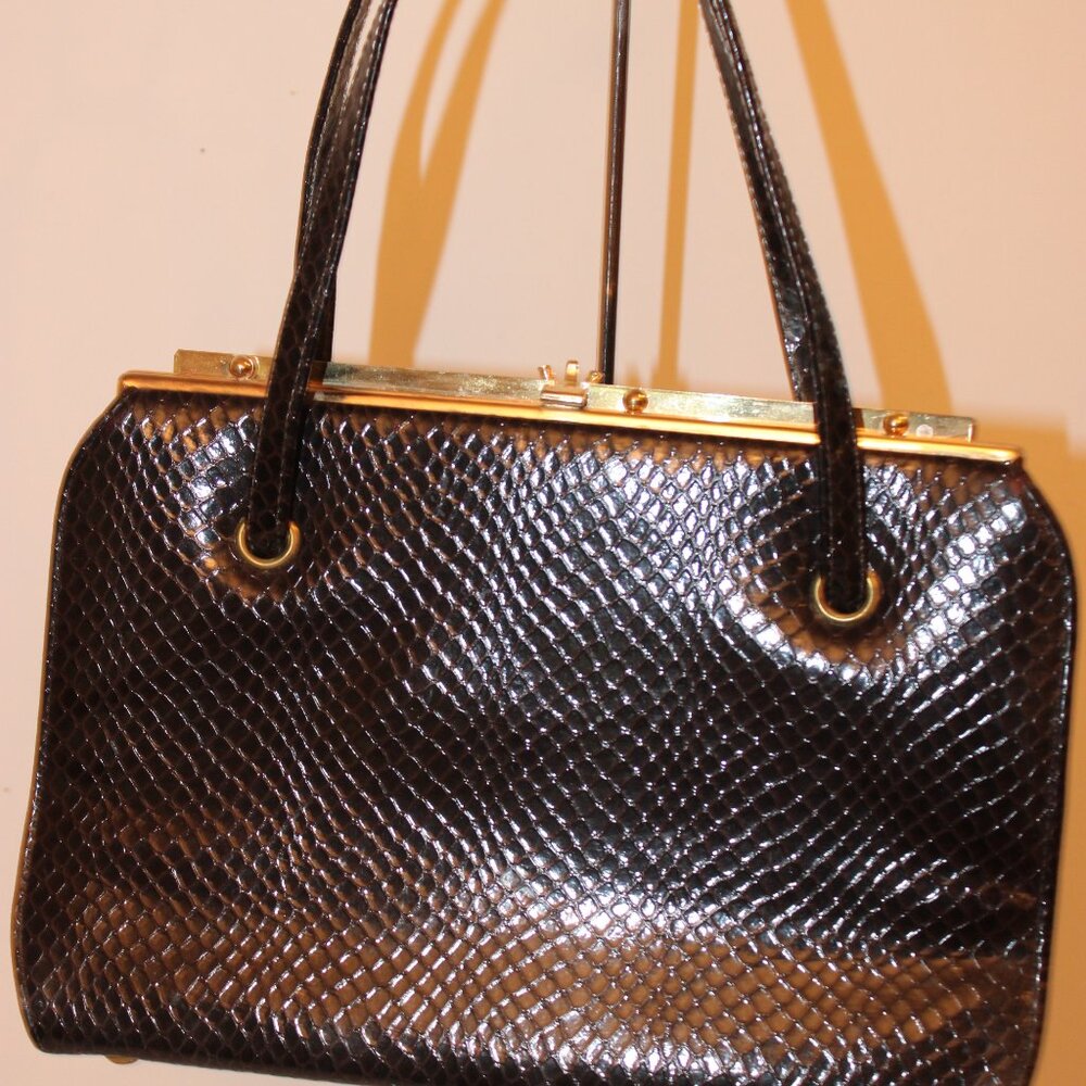 Naturalizer, Dark Brown, Faux Reptile Handbag Purse - Picture 4 of 10
